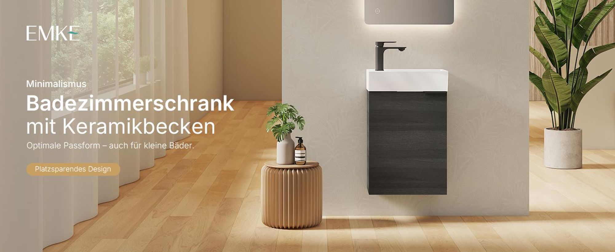 EMKE Waschbeckenunterschrank mit waschbecken 417×240×646 mm wandhängend, Badezimmerschrank, Waschtischunterschrank Soft-Close, Grau in Holzoptik