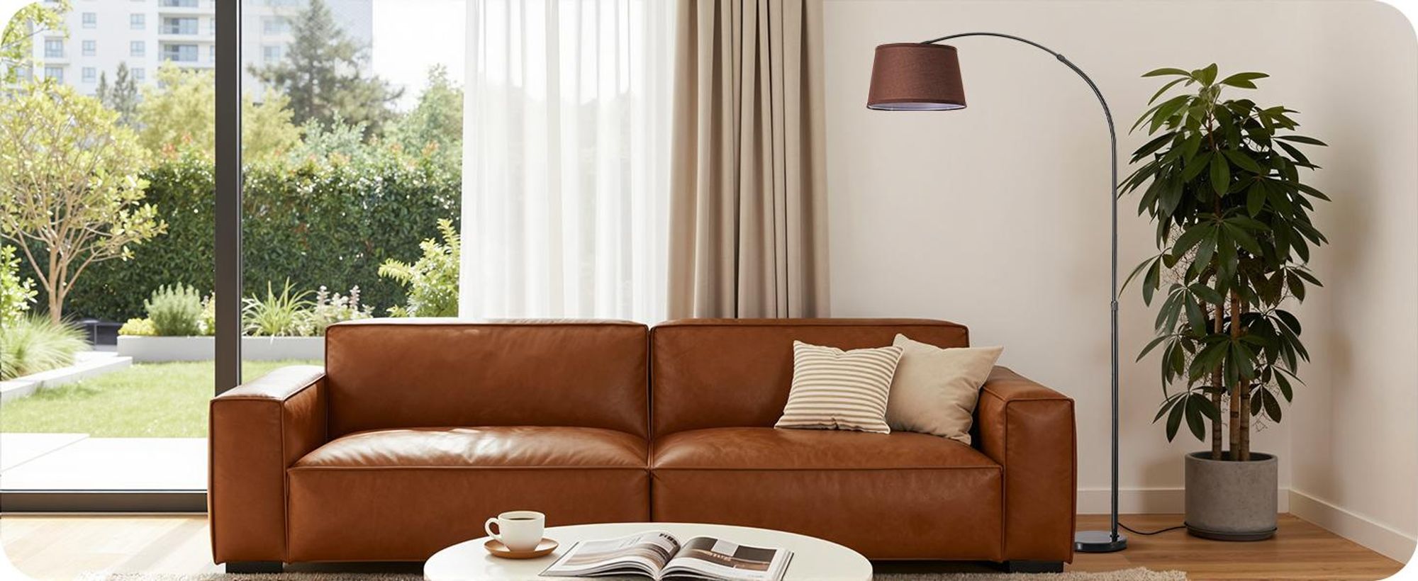 EDISHINE Stehlampe Wohnzimmer Dimmbar, Bogenlampe 143-176cm verstellbar, mit magnetische Fernbedienung, drehbarem Lampenkopf
