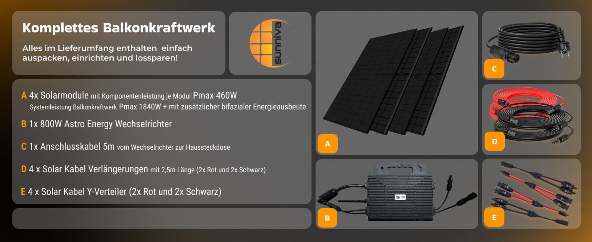 Sunniva Balkonkraftwerk 1840W Komplettsets