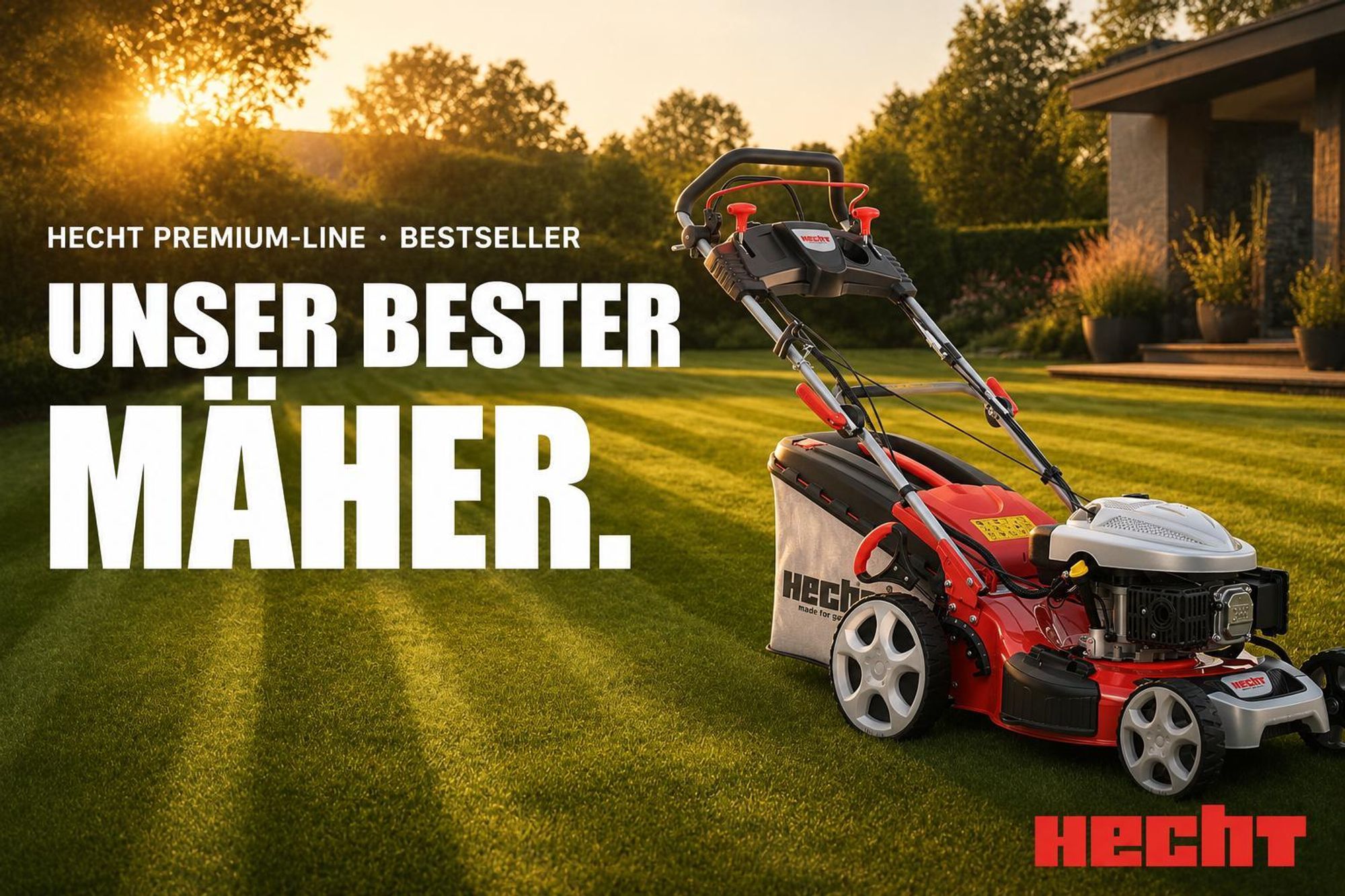 HECHT 5534 SWE Rasenmäher Benzin | mit Antrieb | 51 cm Schnittbreite | Elektrostarter | 5in1 | 6PS | Mulchkit | 60L Grasfangkorb