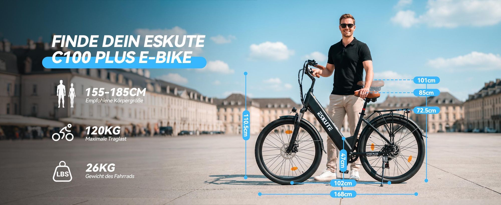 26 Zoll E-BIKE Elektrofahrrad, E-Cityrad 250W HeckMotor,13AH akku,bis zu 100km, LCD-Display,E-CityBike E-Hollandräder Für Damen und Herren Pink