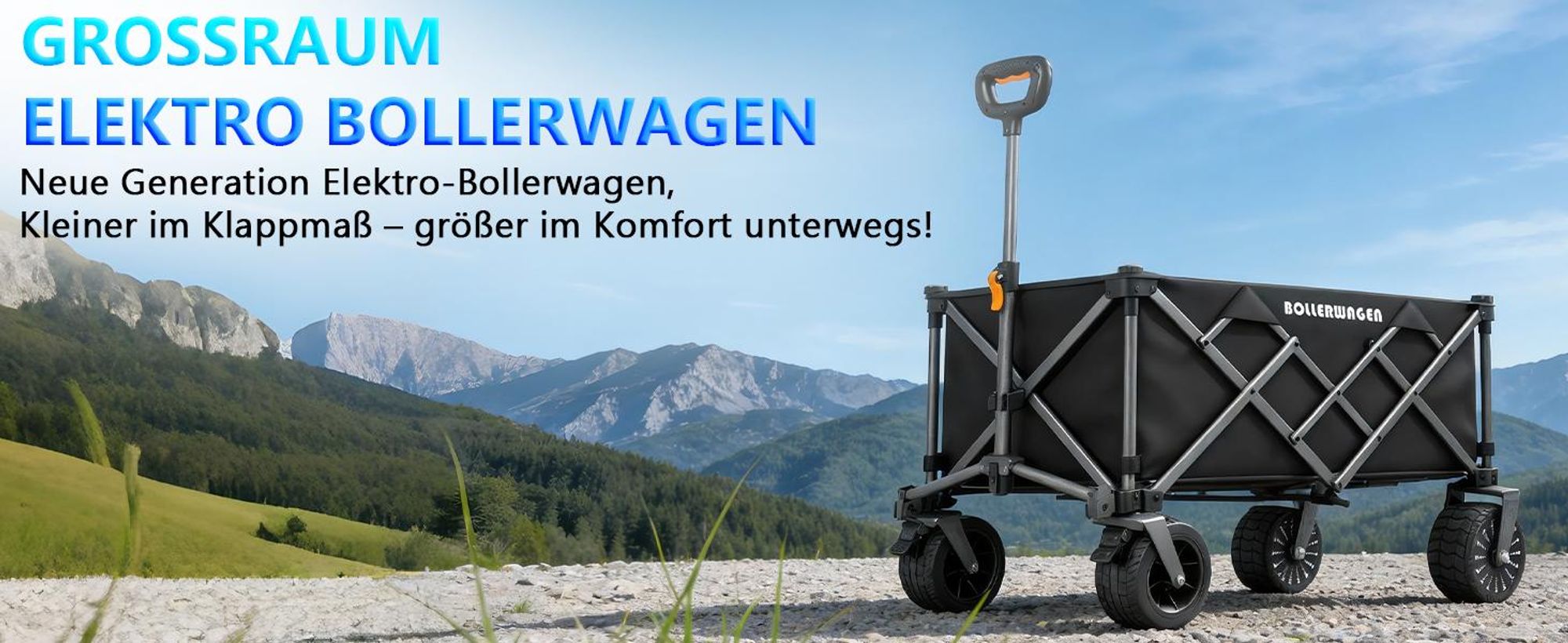 Faltbar Elektrokarre Bollerwagen 280L 120KG mit 50W bürstenlosem Motor Belastbar Gartenwagen mit 4.0AH Akku, 3 Gang, mit Tischplatte, Schwarz