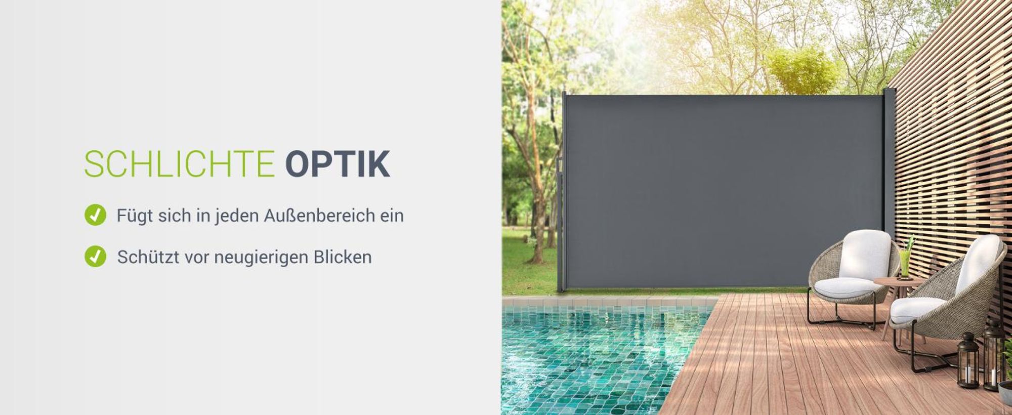 Juskys Seitenmarkise Dubai 300 x 180 cm ausziehbar blickdicht, Sichtschutz für Balkon & Terrasse, Seitenrollo Wandhalterung - anthrazit