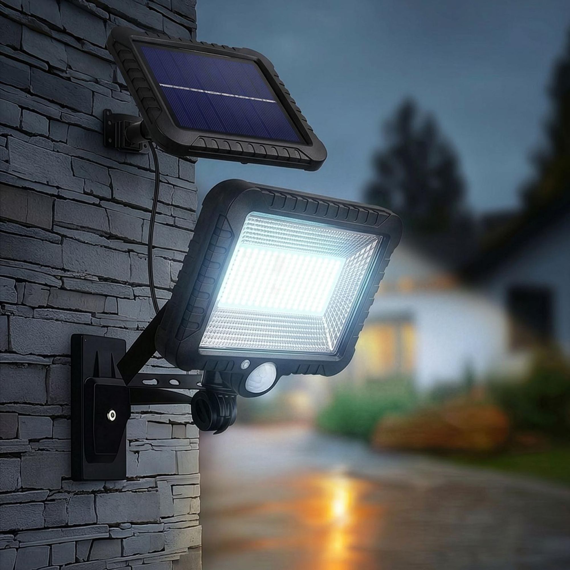 Solar LED Strahler mit Bewegungssensor Flutlichtstrahler Solar Wandleuchte Dämmerungssensor Solarleuchte IP44 5W 400 Lumen 6000K Kaltweiß