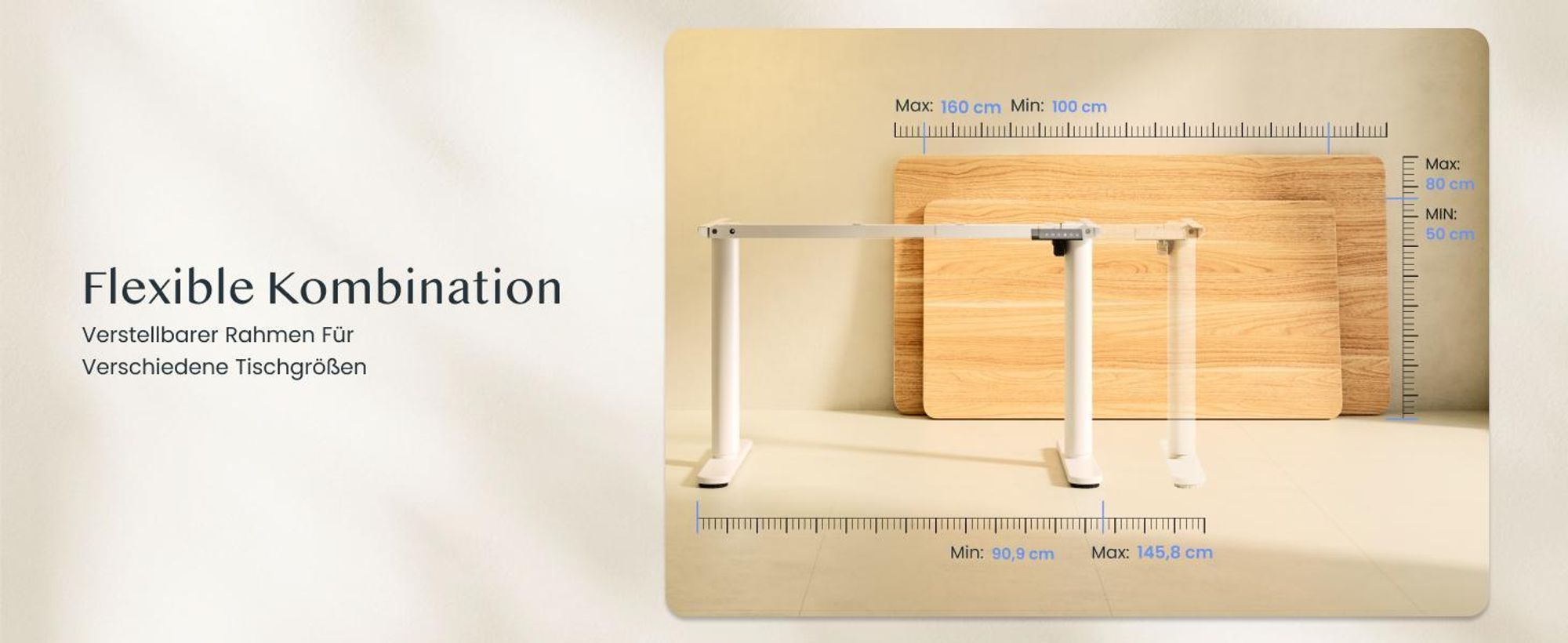 FLEXISPOT CylineX Höhenverstellbarer Schreibtisch 160x80cm mit eleganten abgerundeten Tischbeinen, 25mm einteiliger Tischplatte 80 kg Tragkraft Weiß