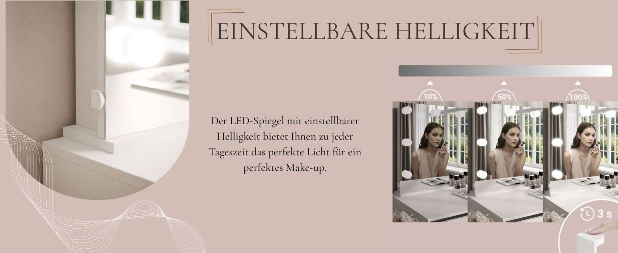 MADA ELITE Schminktisch mit Spiegel und Beleuchtung Weiß / Weiß Matt
