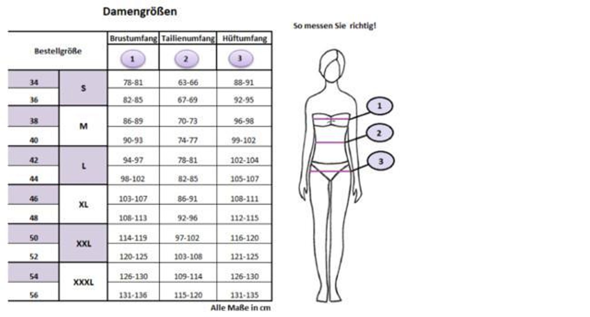 Größentabelle Frauen