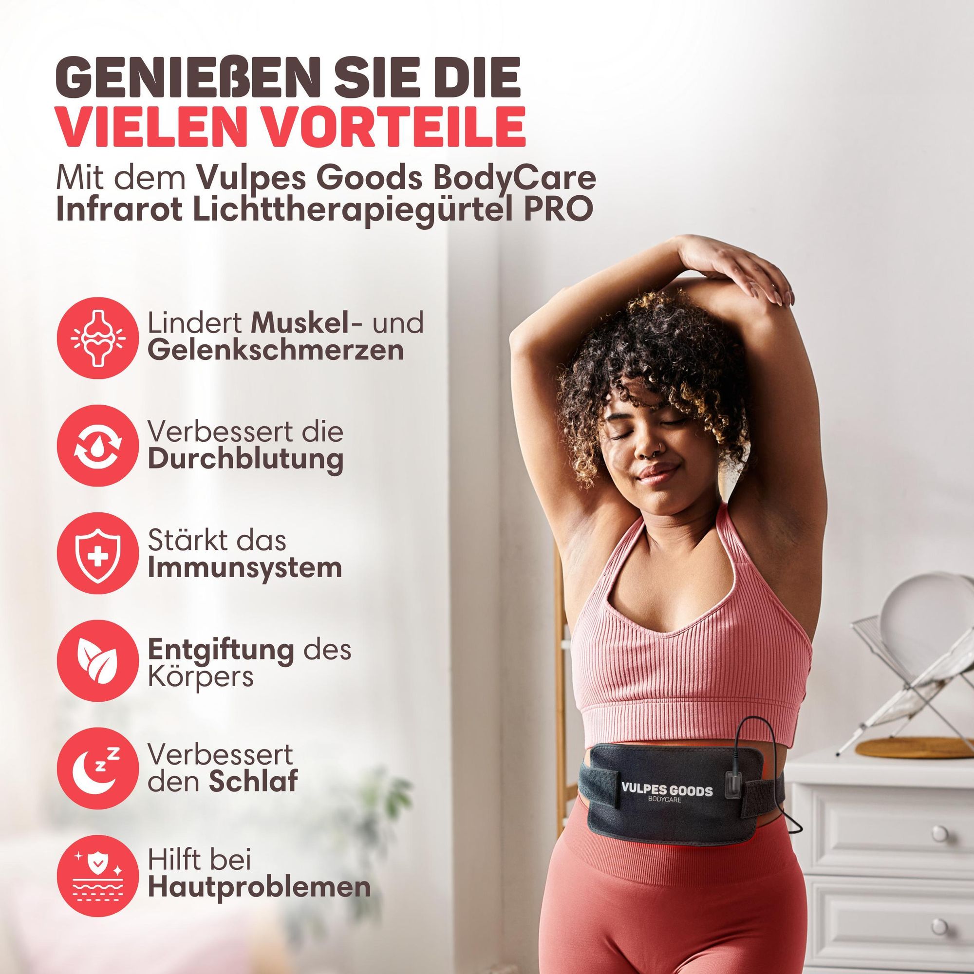 Vulpes Goods Infrarot Therapie Gürtel, Infrarottherapie, Wärmeband, Rücken, Schultern, Nacken, Beine, Rotlichttherapie (660 nm), Nahinfrarot (850 nm)