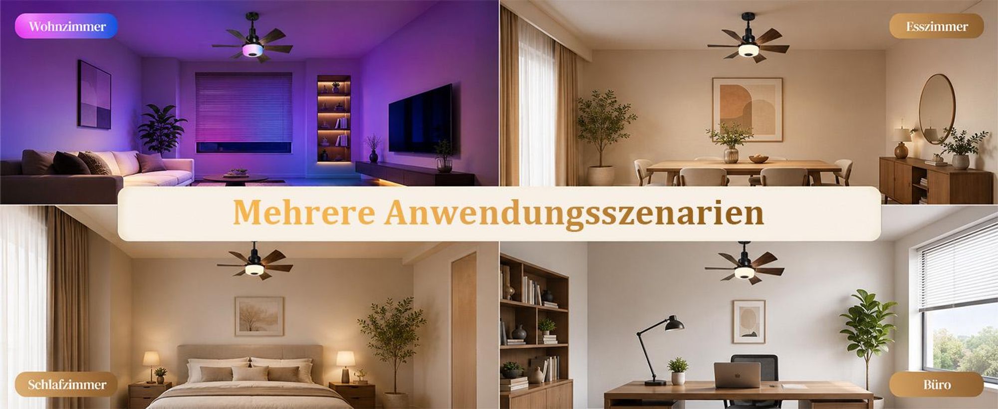 Deckenventilator mit Beleuchtung und Fernbedienung, E27 Fassung, RGB Dimmbar, 3 Windgeschwindigkeit, Einstellbar Höhen, Bluetooth Lautsprecher