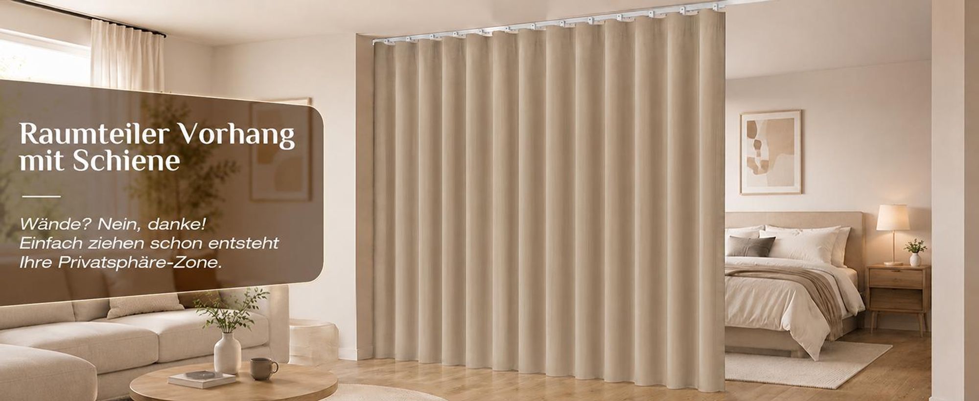 Extra Breite Vorhang Blickdicht Raumteiler mit Schiene Gardinen Vorhänge Türvorhang für Wohnzimmer Schlafzimmer, B254xH213cm, Khaki