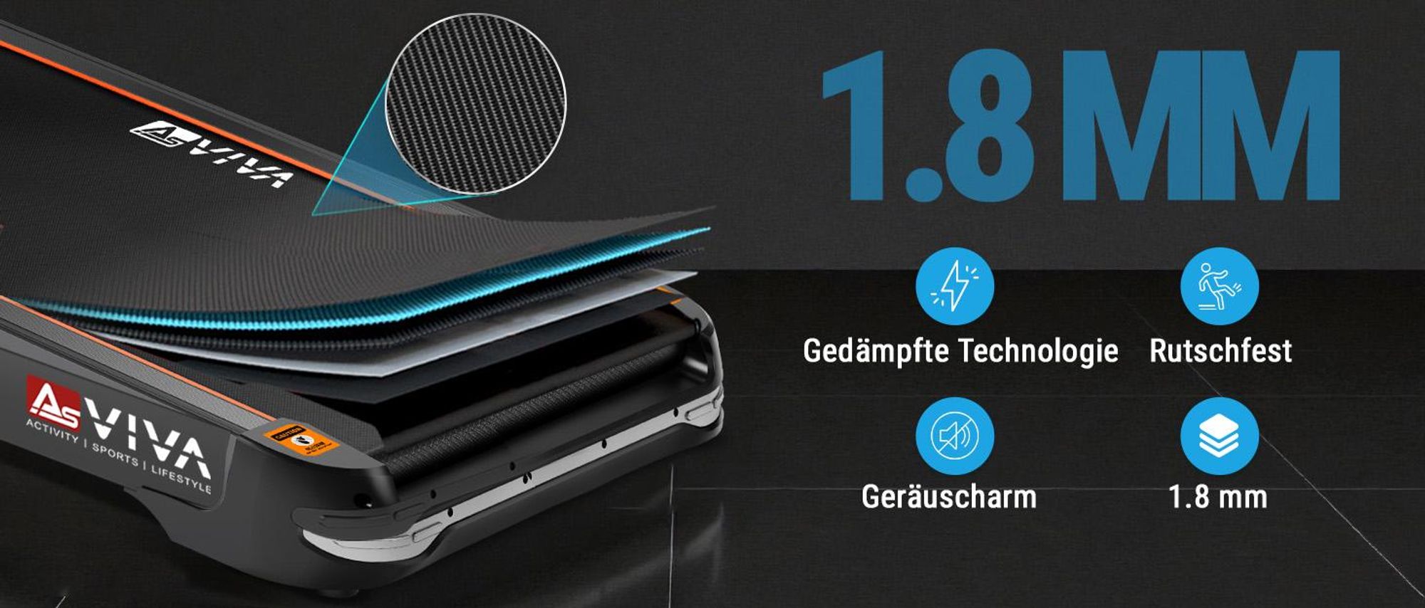 Laufband klappbar AsVIVA T18 Heimtrainer bis 20 km/h 15% Steigung mit Touchscreen Bluetooth bis 150kg für Zuhause