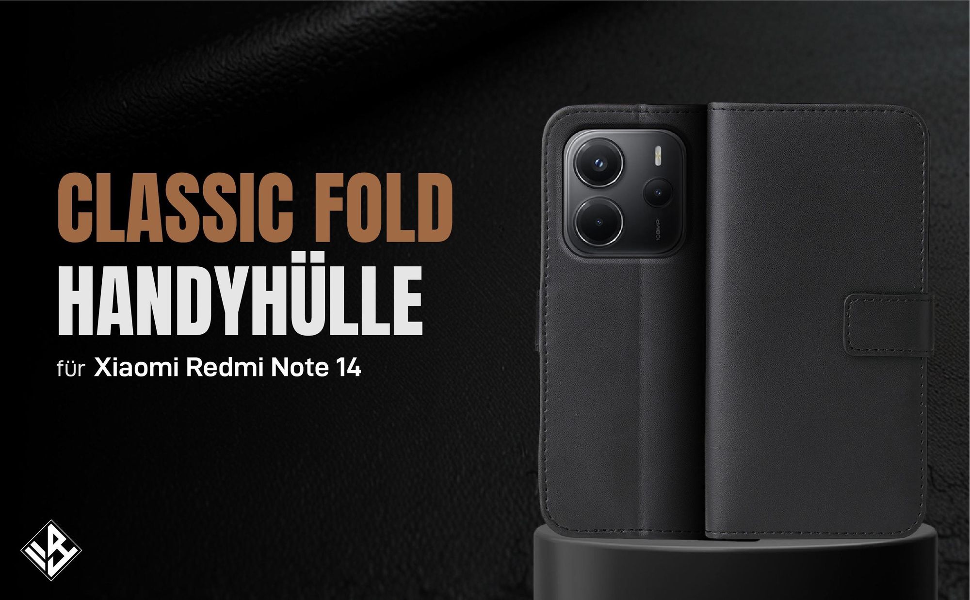Schwarze Klapphülle für Xiaomi Redmi Note 14 mit Wallet-Funktion
