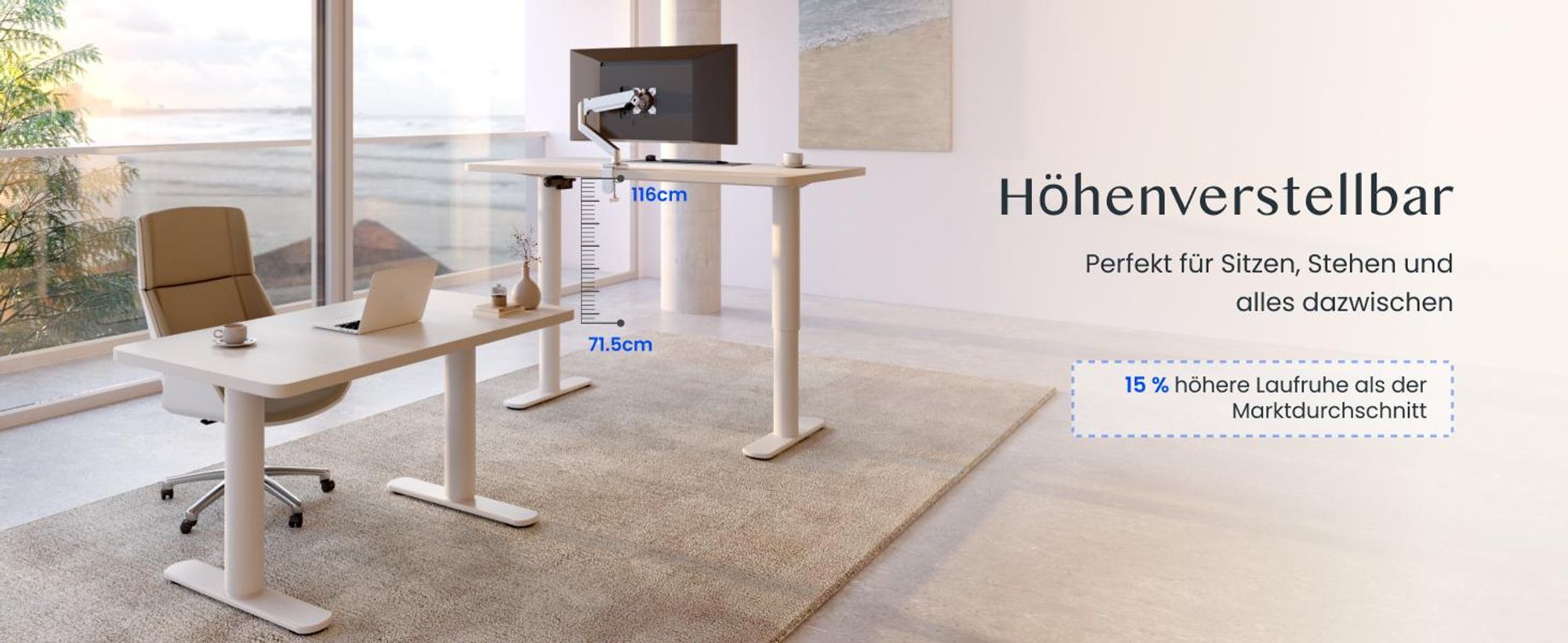 FLEXISPOT CylineX Höhenverstellbarer Schreibtisch 160x80cm mit eleganten abgerundeten Tischbeinen, 25mm einteiliger Tischplatte 80 kg Tragkraft Weiß