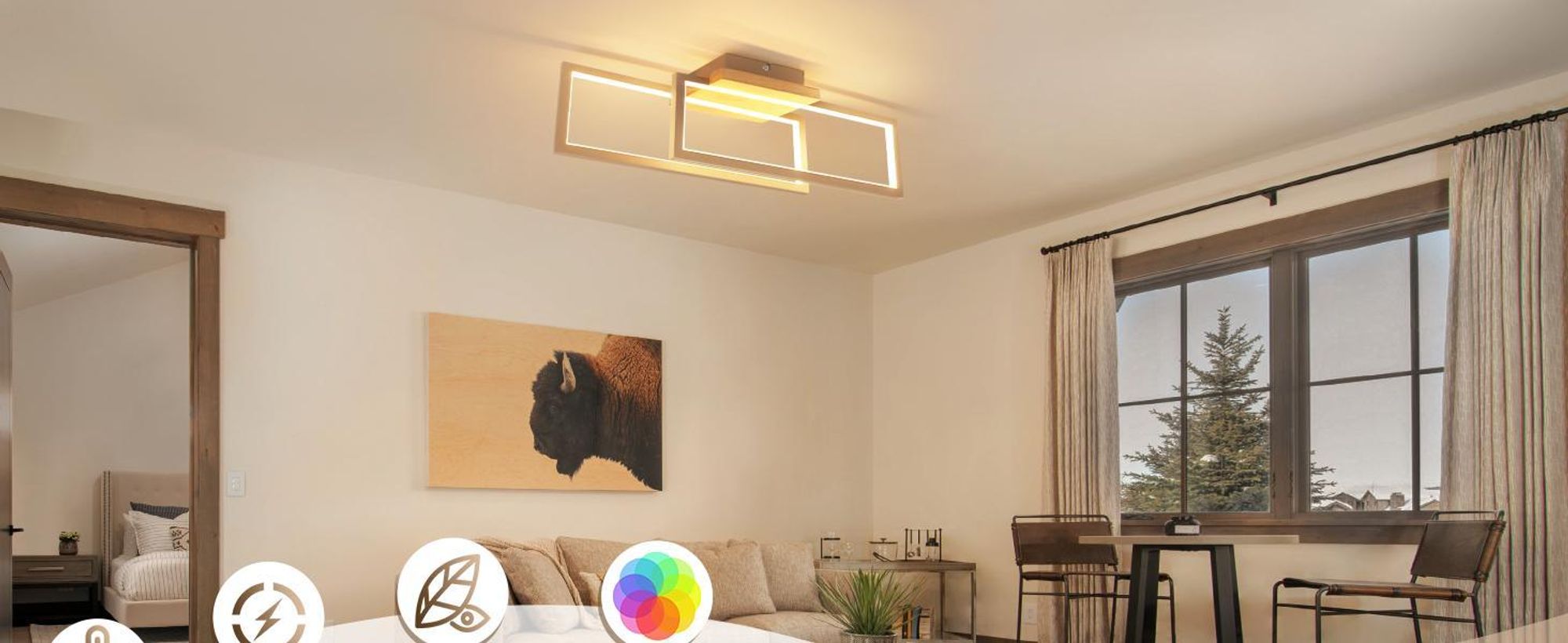 ZMH Lampa sufitowa LED Drewniana lampa sufitowa 24 W Lampa kuchenna Lampa do salonu Lampa ścienna Korytarz Prostokątna do kuchni Salonu Schodów Lampa Ciepła biel 3000 K 48 cm