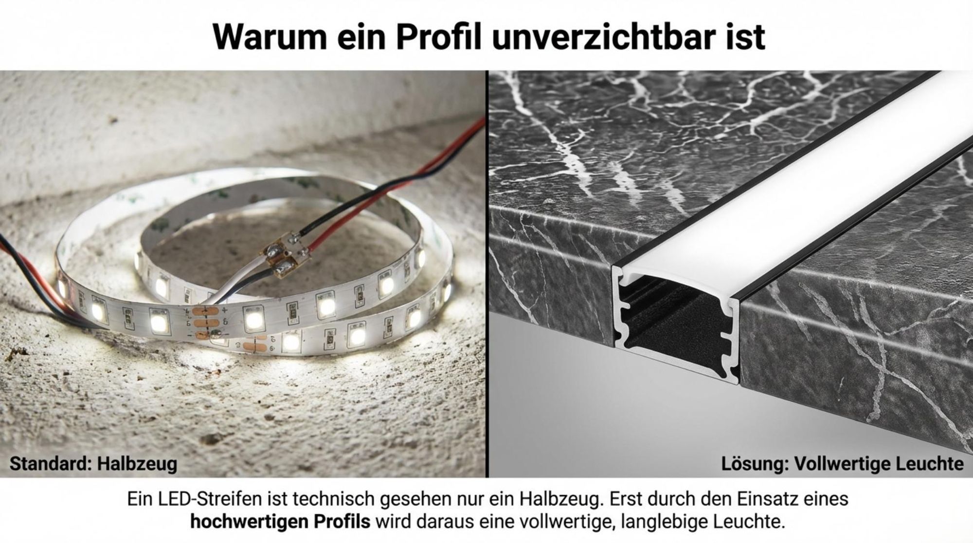 MasterLED Slim Profil Aluminium Schwarz 1m – LED Leiste flaches Profil mit Milchabdeckung – Inkl. Endkappen & Halterung