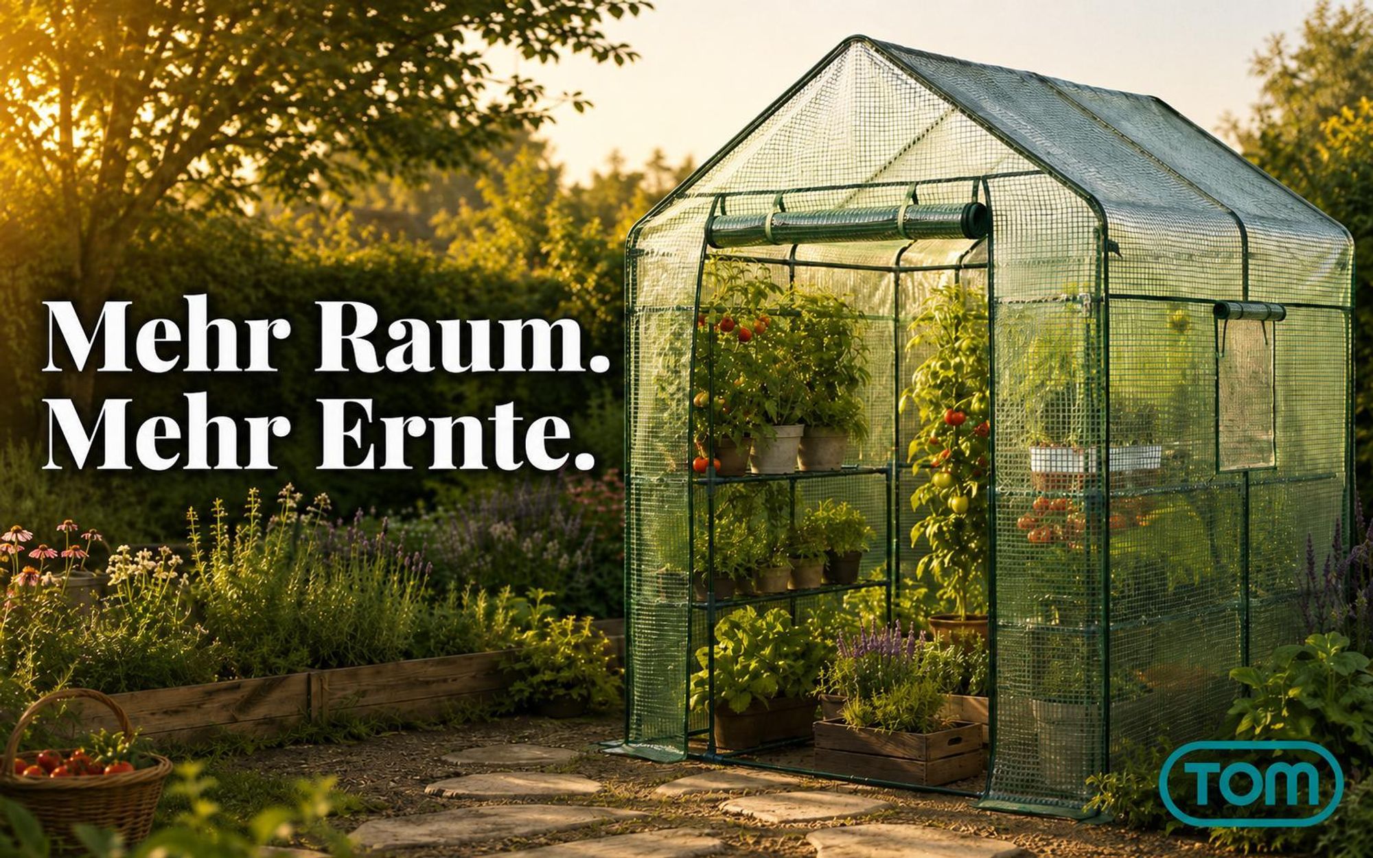 TOM Folien Gewächshaus | 2,4 m² | 140g/m² | Gitterschutzfolie | Wasserfest | UV-Beständig | integrierte Gitterablagen | Erdanker
