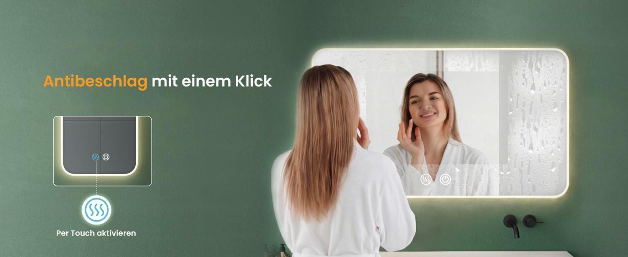 Mai & Mai Wandspiegel Badezimmer Spiegel LED 140x70cm LED Bad-Spiegel mit Touchschalter, Beschlagfrei durch Antifog-Schicht nova-02