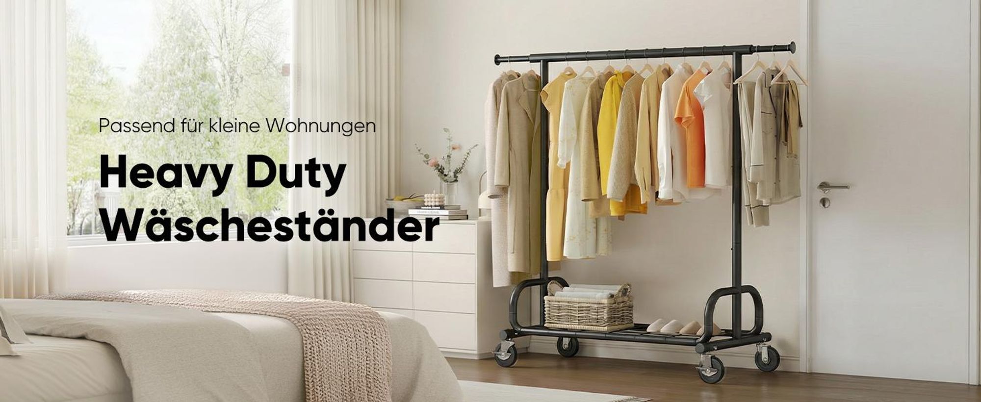 HOKEEPER Kleiderständer auf rollen,136 kg Tragkraft,Schwerlast Kleiderständer,ausziehbare Kleiderstange zum Aufhängen von Kleidung,Schwarz