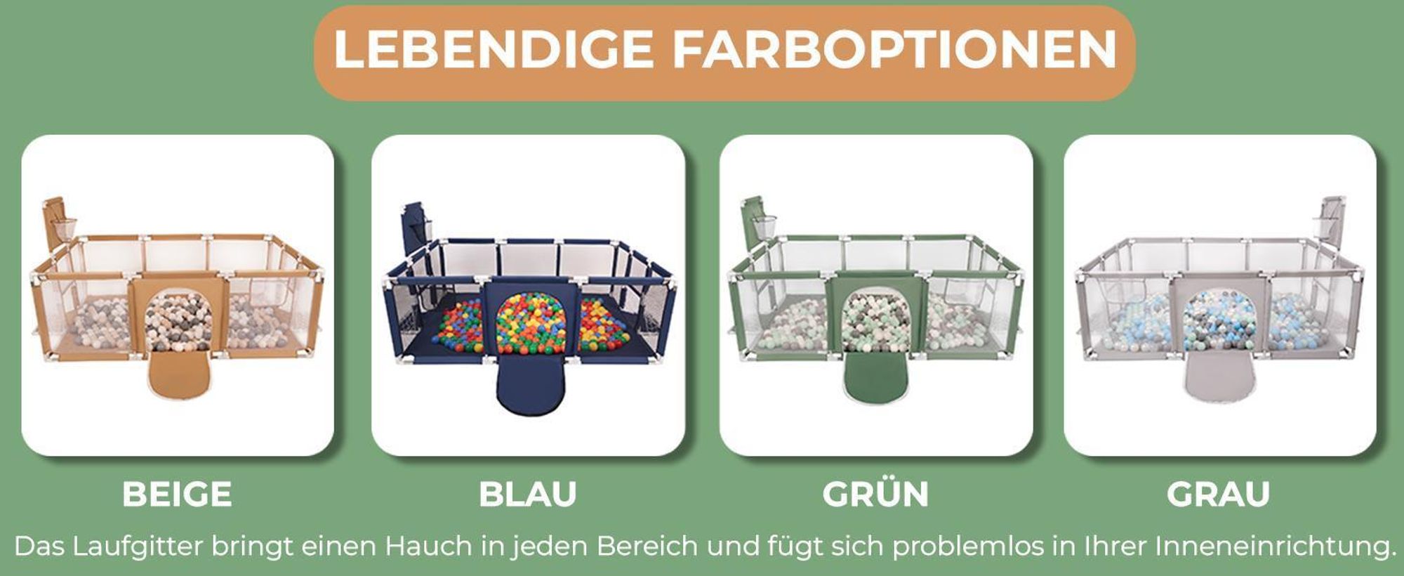 Selonis laufstall baby großer spielplatz mit 100 bälle bälle laufgitter für kinder, grau: weiß/grau/minze