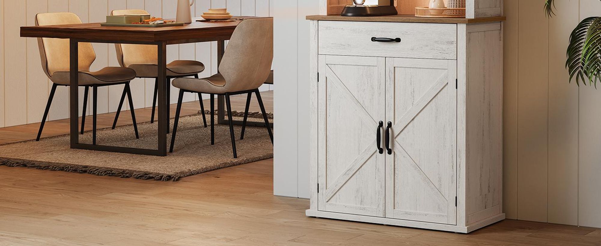 VASAGLE Sideboard mit Beleuchtung und Ladestation, Küchenschrank, Aufbewahrungsschrank, mit Türen und Schubladen, 39,5 x 80,4 x 180,6 cm