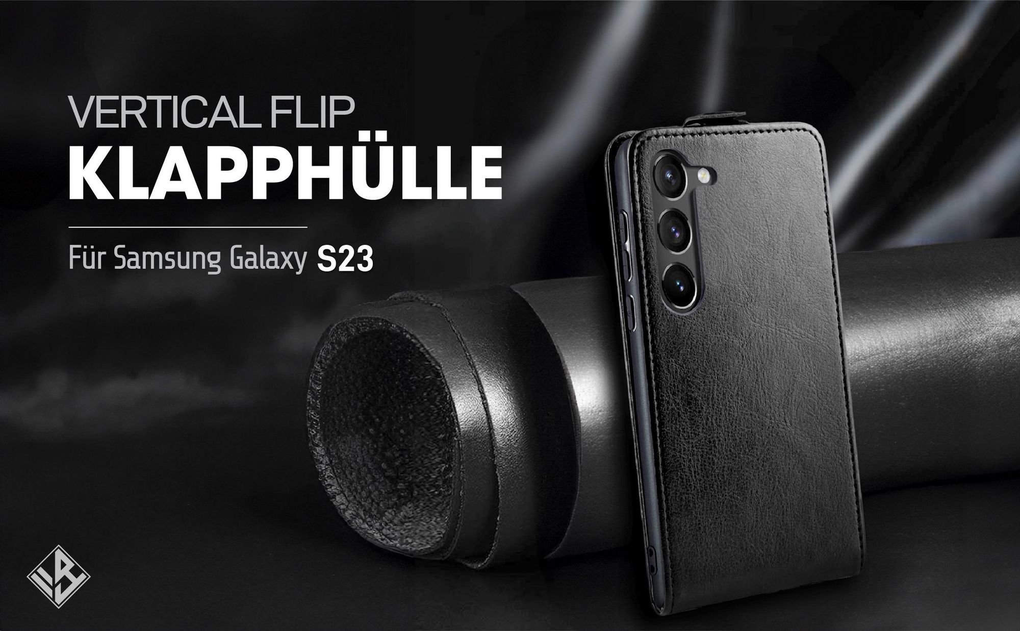Vertikal aufklappende Handyhülle in Schwarz für Samsung Galaxy S23