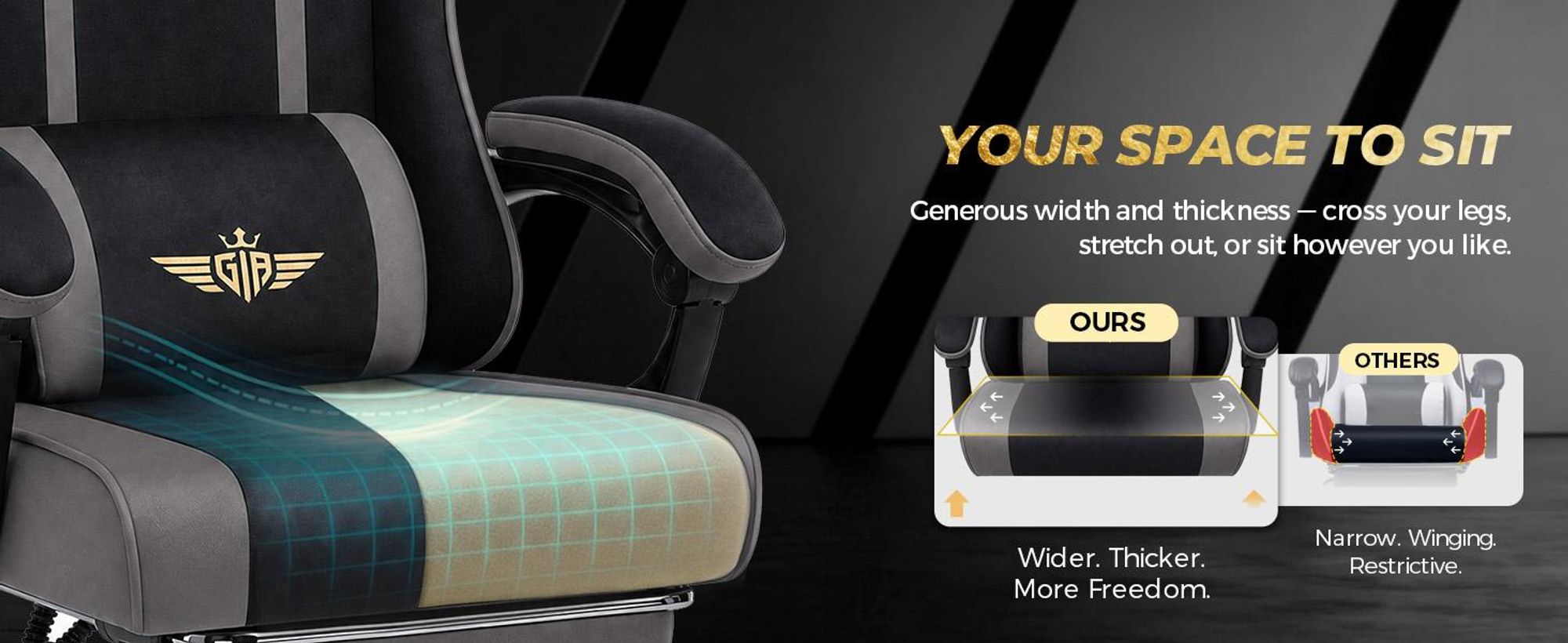Silla de juego GTPLAYER, ergonómica, con superficie de tela, cojín de asiento con muelles, reposabrazos ajustables y reposapiés. Capacidad máxima de 150 kg. Color: gris