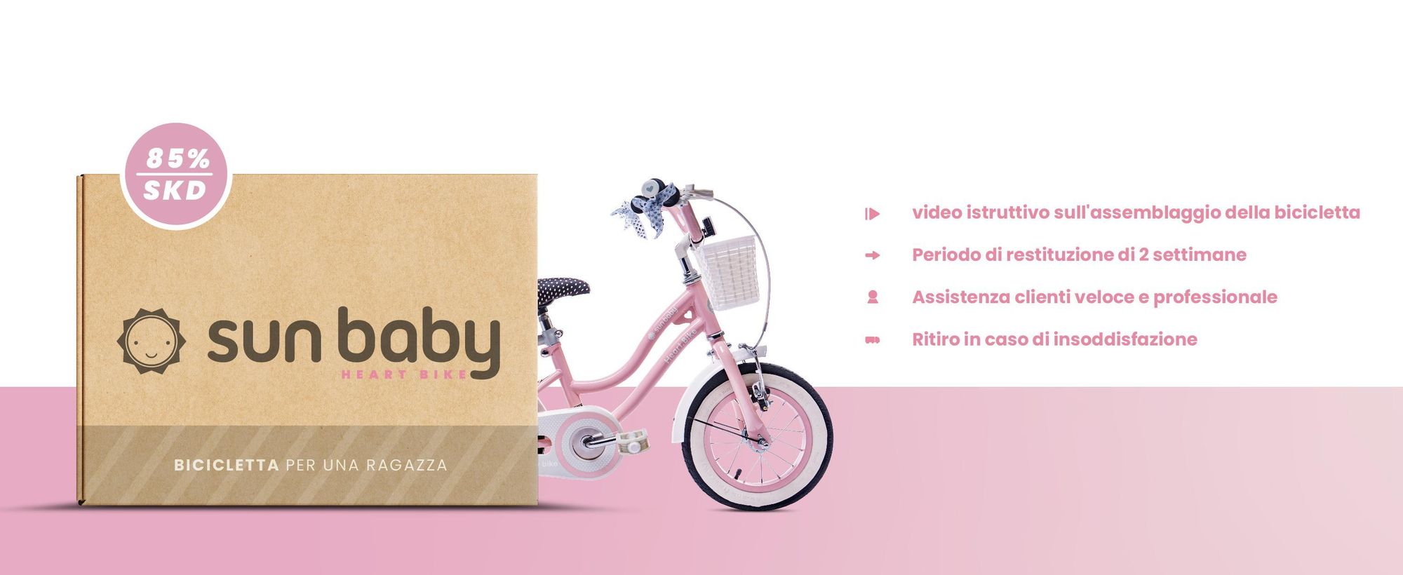 SUN BABY Heart Bike: bicicletta per bambine da 12 pollici, a partire dai 2 anni, con rotelle, manubrio di spinta rimovibile, cestino, campanello, freno a contropedale e freno V-brake