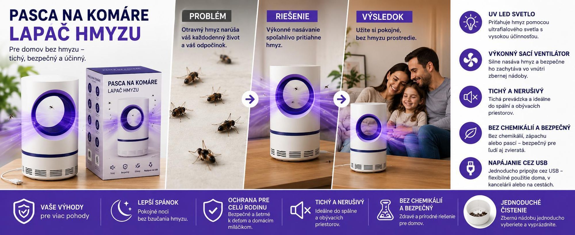 UV repelent proti komárom so silným vírivým účinkom - účinný, bez chemikálií a ľahko čistiteľný na vnútorné použitie - BUZZOFF