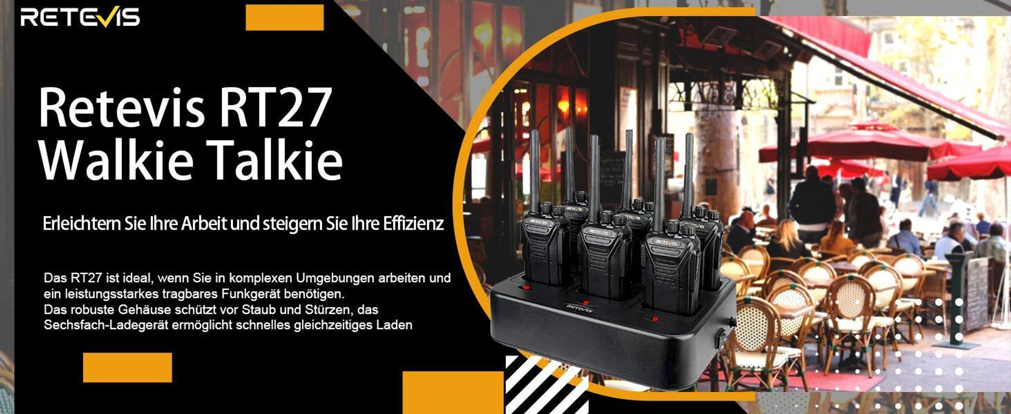 Retevis RT27 Funkgeräte, PMR446 Walkie Talkie mit 6-Wege-Ladegerät CTCSS/DCS, VOX, Lizenzfrei Wiederaufladbares für Baustelle, Sicherheit, Schule