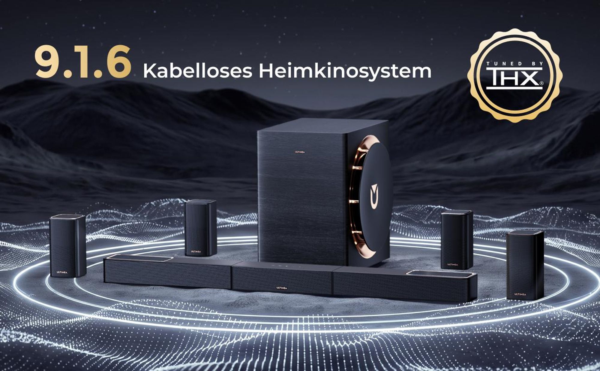 ULTIMEA Skywave X100 9.1.6 Soundbar mit 10'' Subwoofer, Dolby Atmos, DTS:X, 1500 W, Surround Sound System für Heimkino und TV, 8K HDR-Passthrough