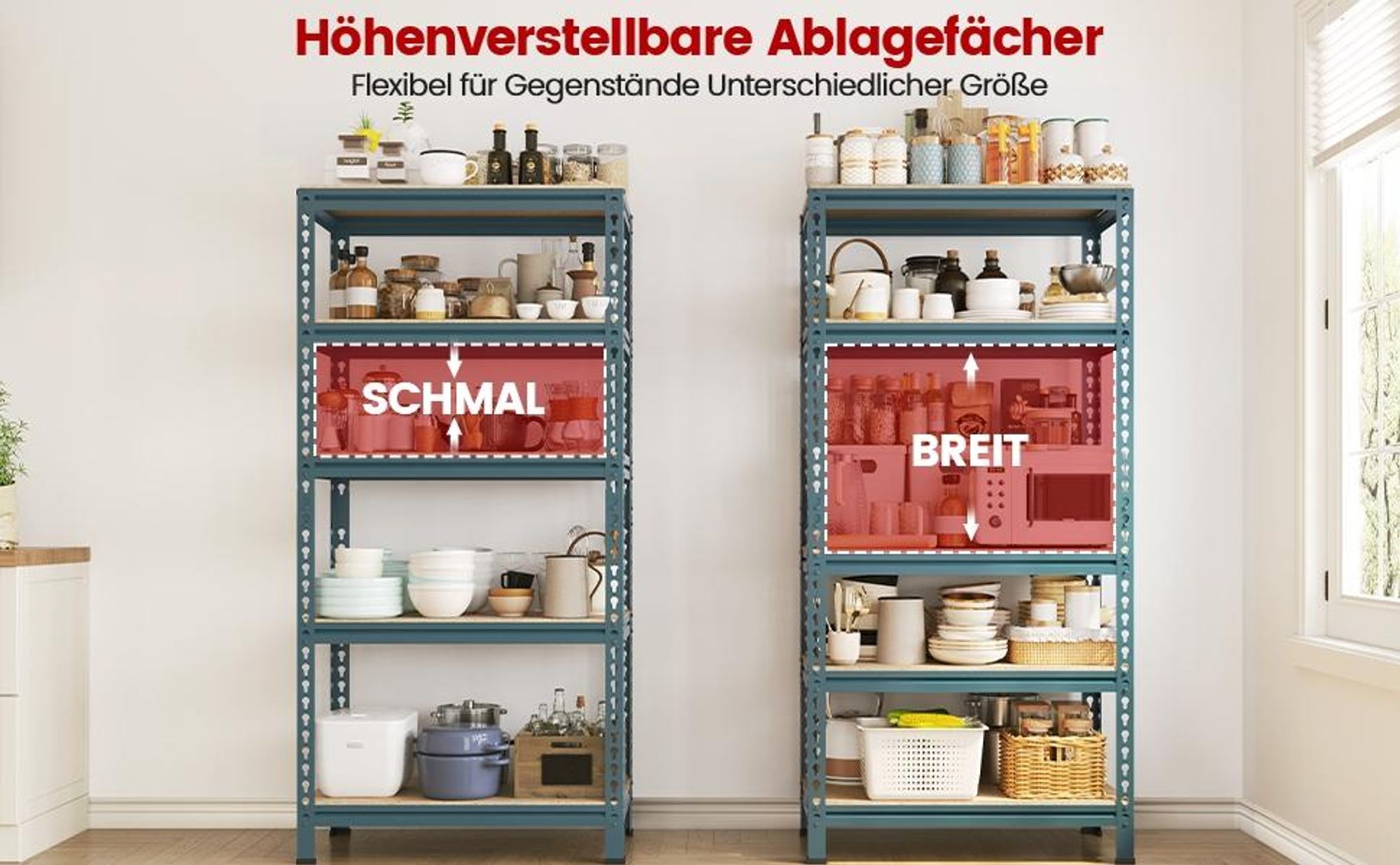 Yaheetech Schwerlastregal 150x70x30cm, max. 560 kg, 5 höhenverstellbare MDF-Böden, Lagerregal, Neptunblau
