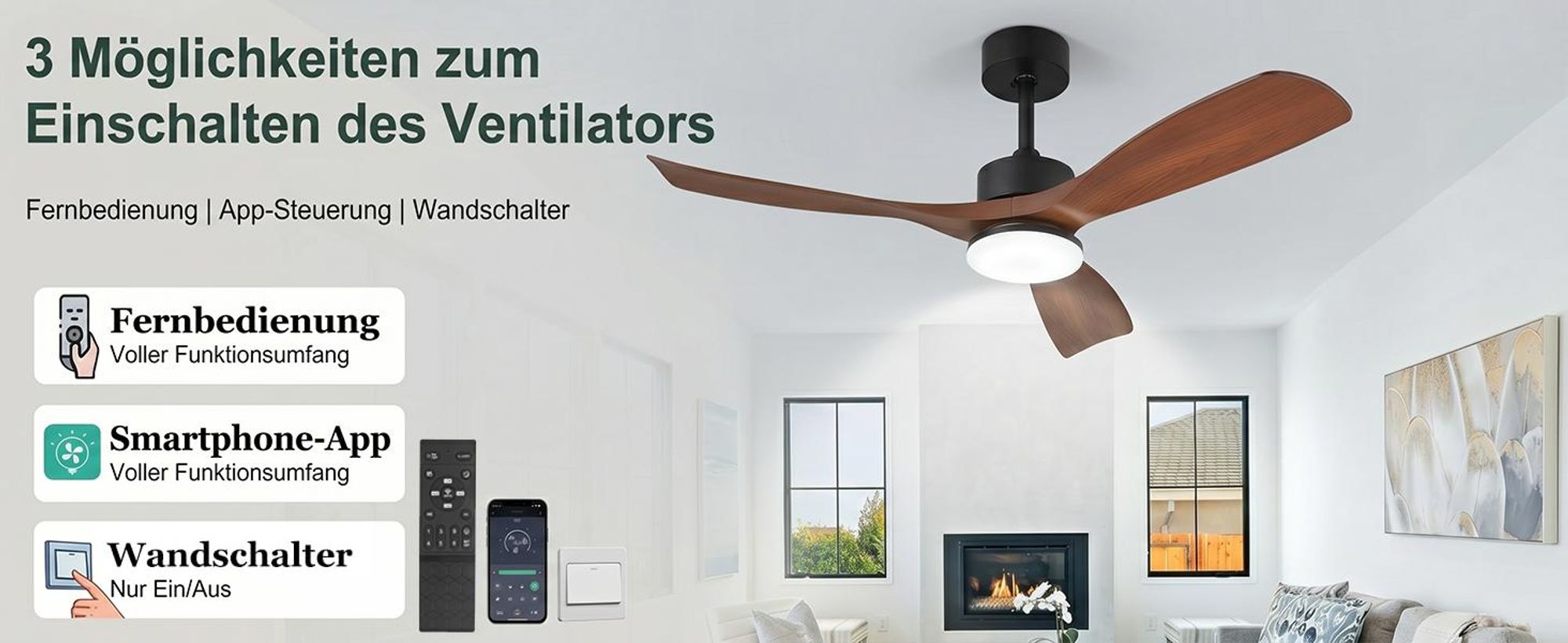 132cm Deckenventilator mit Beleuchtung und Fernbedienung DC Motor Einstellbare Farbtemperatur Dimmbar 6 Stufen APP-Steuerung