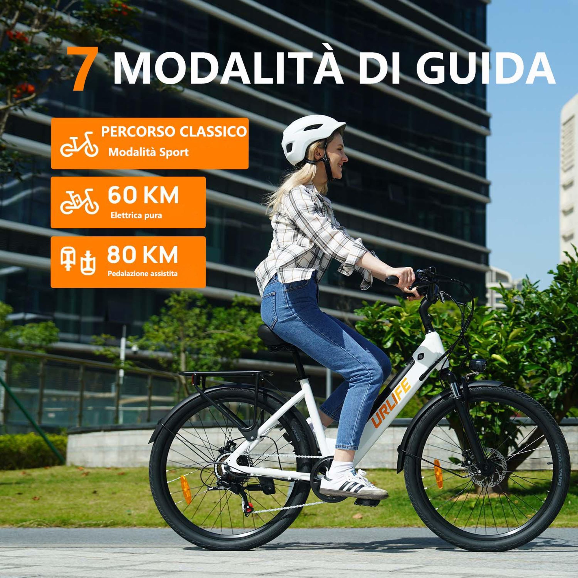 Bicicletta Elettrica URLIFE E26 - Motore 250W Batteria 36V 13Ah Pneumatici da 26 Pollici Freni a Disco - Bianco
