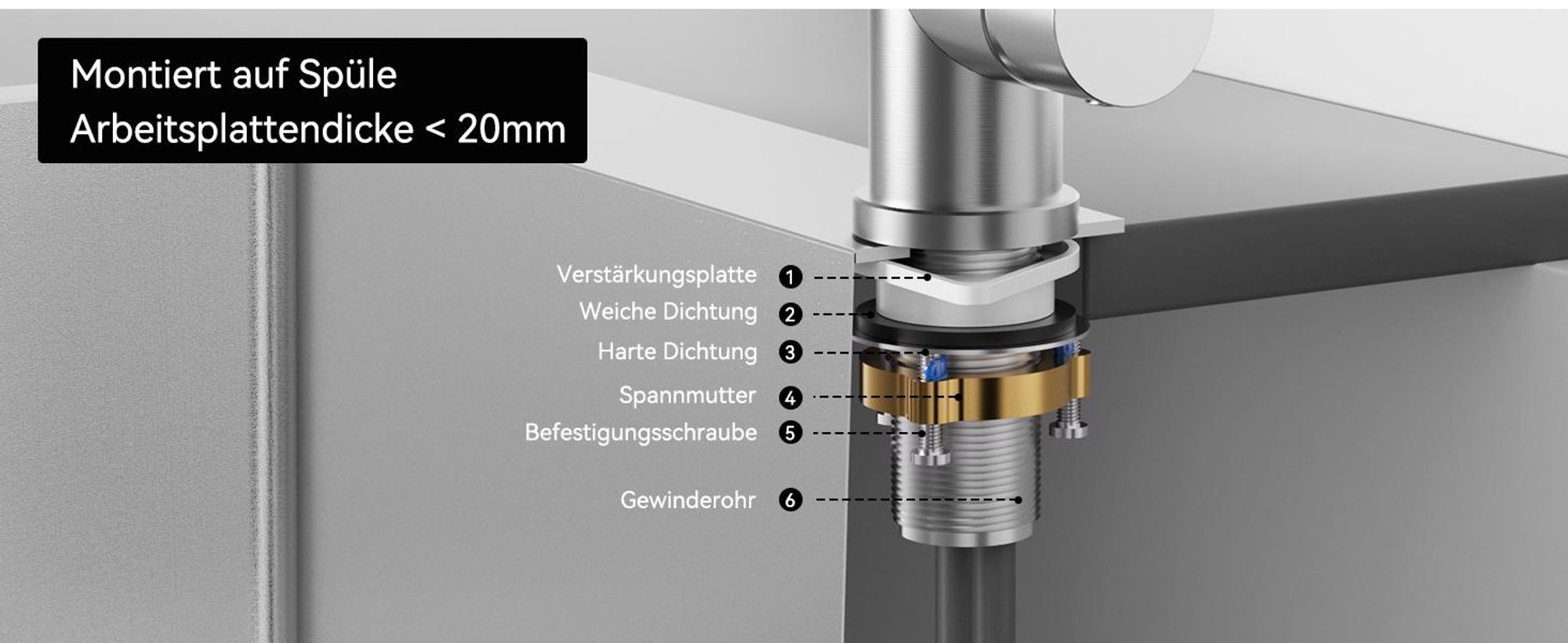 Niederdruck-küchenarmatur Edelstahl Gebürstet Ausziehbar, Wasserhahn Küche mit Schlauch 360° Drehbar, Spültischarmatur Cecipa MAX, DVGW