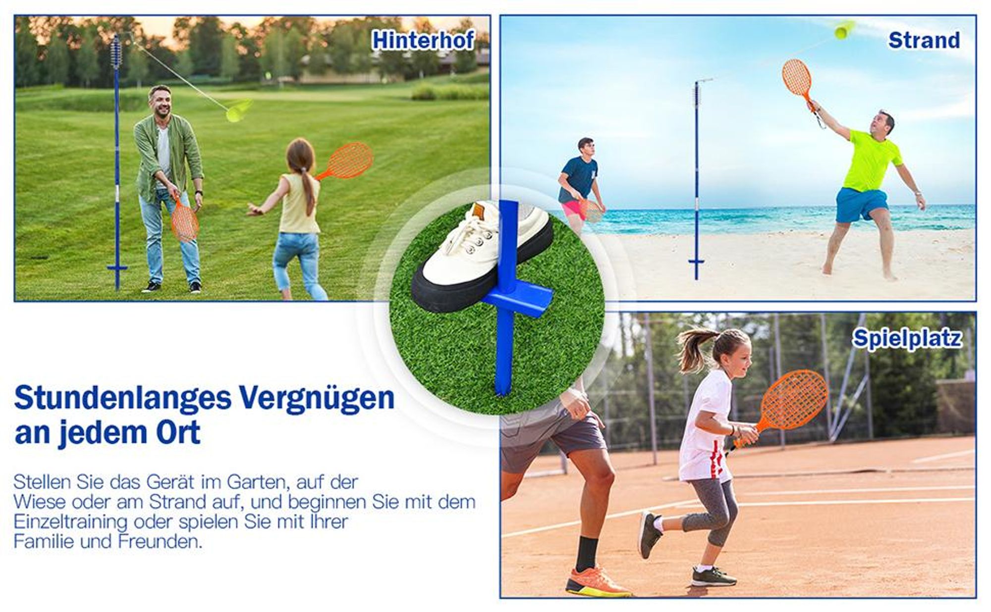 COSTWAY 3-stufig höhenverstellbares Tetherball Set, Twistball Set inkl. Ball｜2 Schlägern ｜120cm Schnur, Tennisball an Schnur, Tennis Spiel für Solo und Team