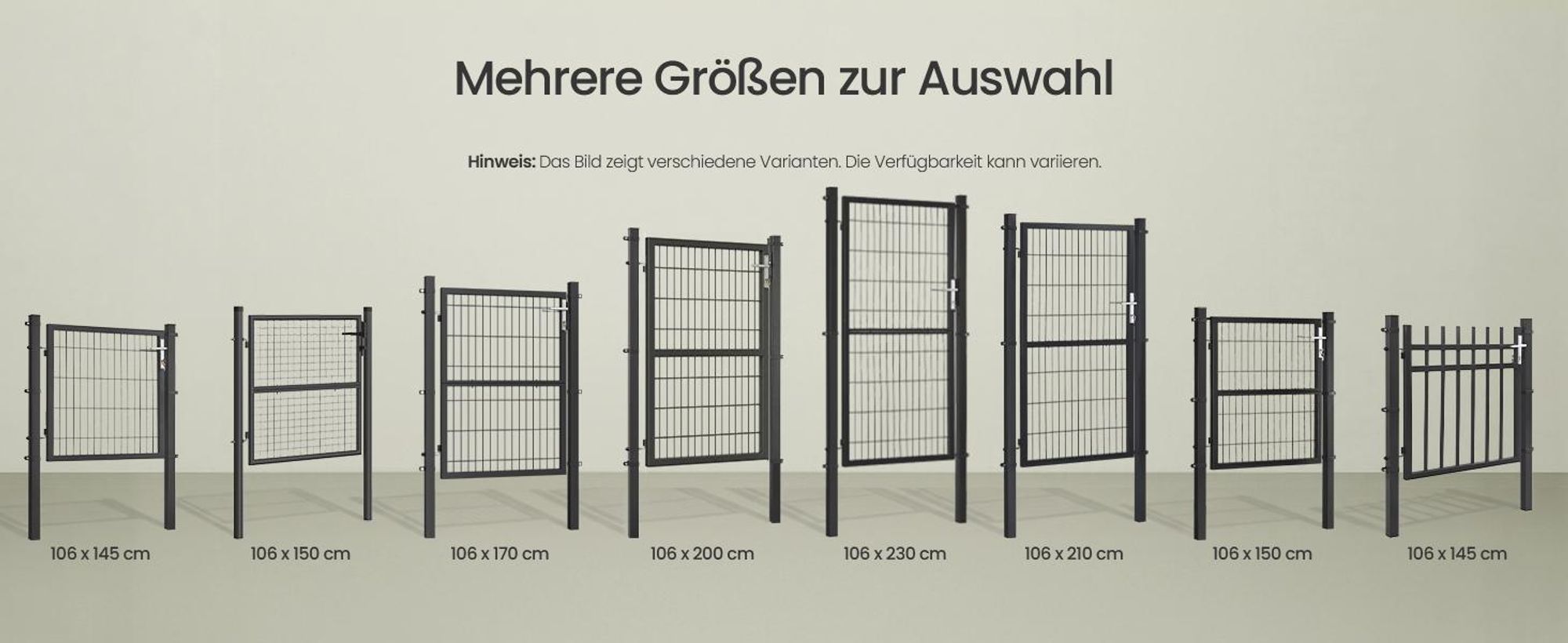 SONGMICS Gartentor mit Schloss, Türklinke, Schlüssel, 106 x 90 cm (L x H), grau