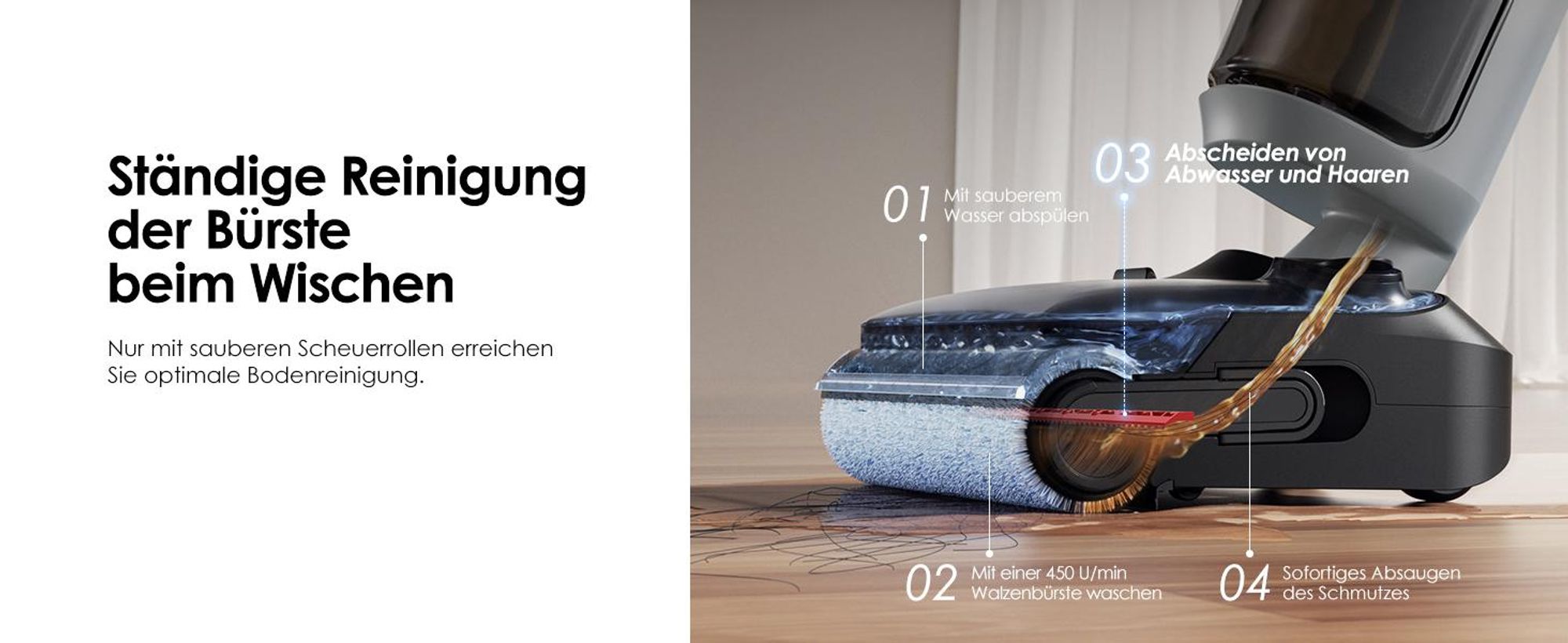 Tineco FLOOR ONE i5 Stretch Nass Trockensauger, 180° Lay-Flat Waschsauger, 20kPa Saugkraft, Beidseitige Kantenreinigung, 30 Min, Anti-Tangle