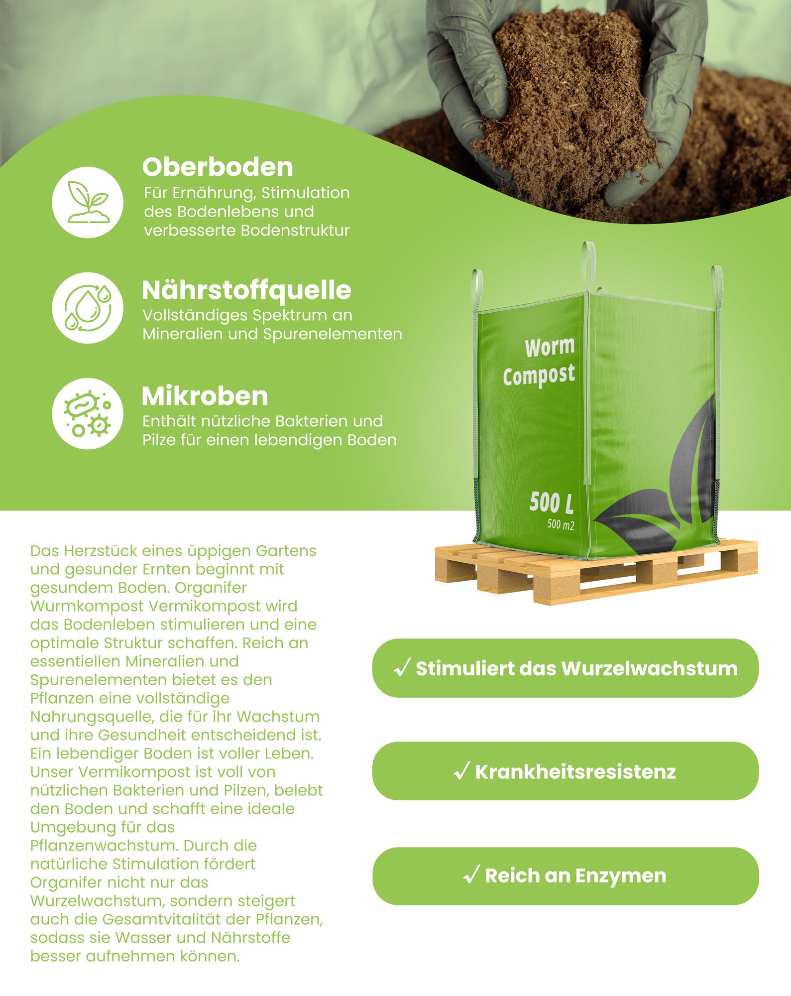 Wurmdünger - Vermicompost (Bigbag 1500 Liter – für 1500m2)