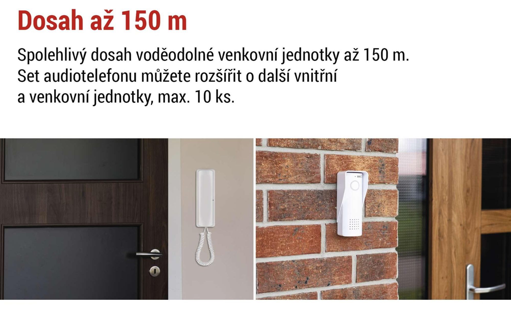 EMOS audio dveřní interkomová sada, bezdrátová, audiovrátný s možností otevírání dveří, přípojka napájení (230V/12V), bílá, H1088