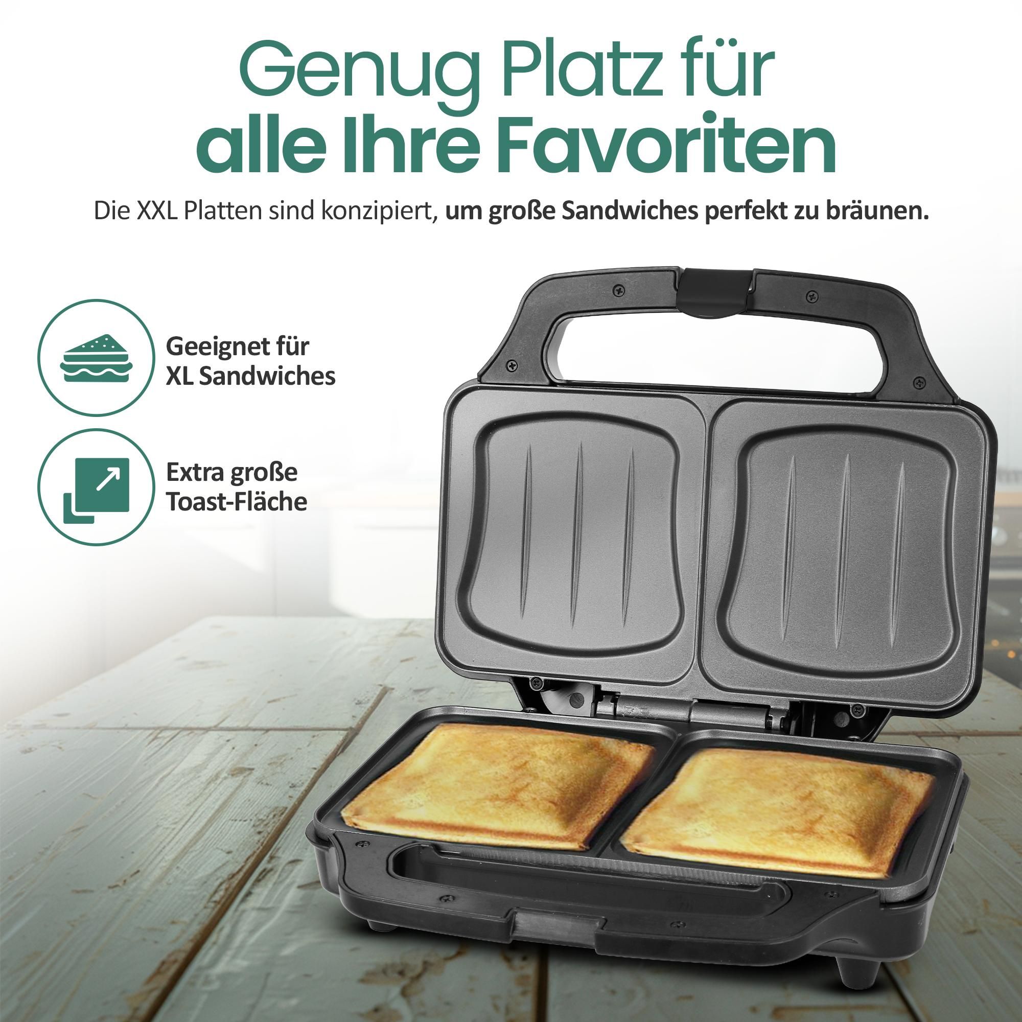 Emerio XXL-Sandwichmaker – Für 2 Sandwiches – 900 W – Edelstahl – Backplatten – ST-109562.17 – Schwarz
