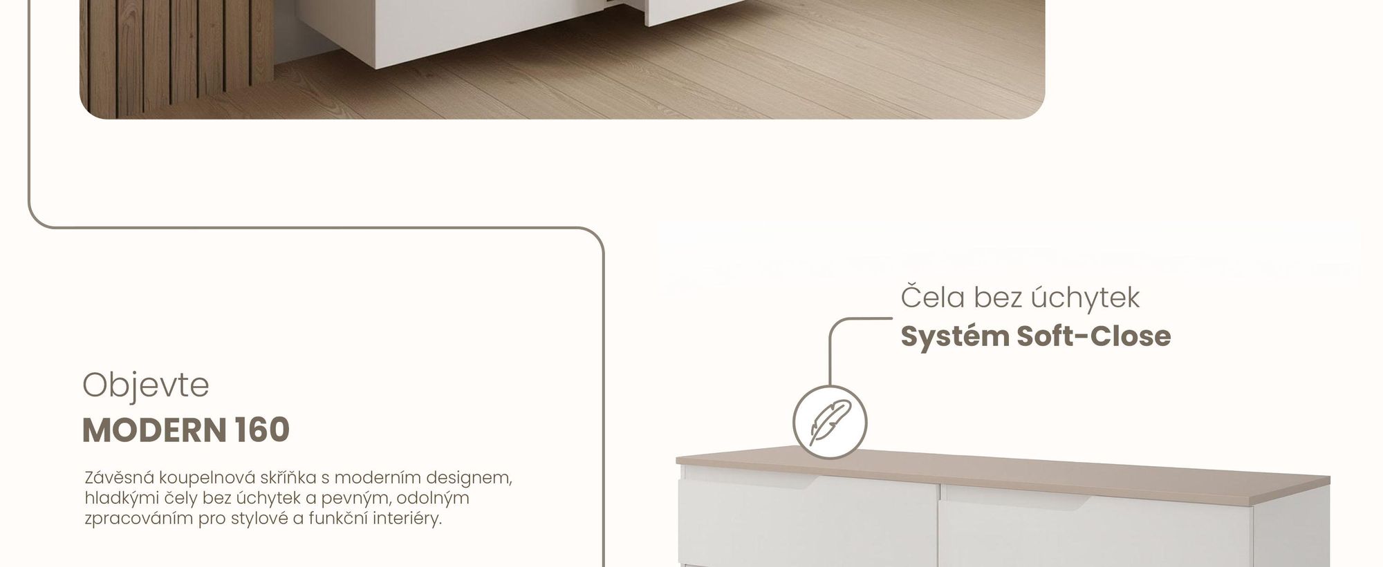 RODAN | Skříňka pod Umyvadlo - Bílá a Béžová - 160 cm - S deskou Stolu - 4 Zásuvky - Závěsné - MDF čela - MODERN