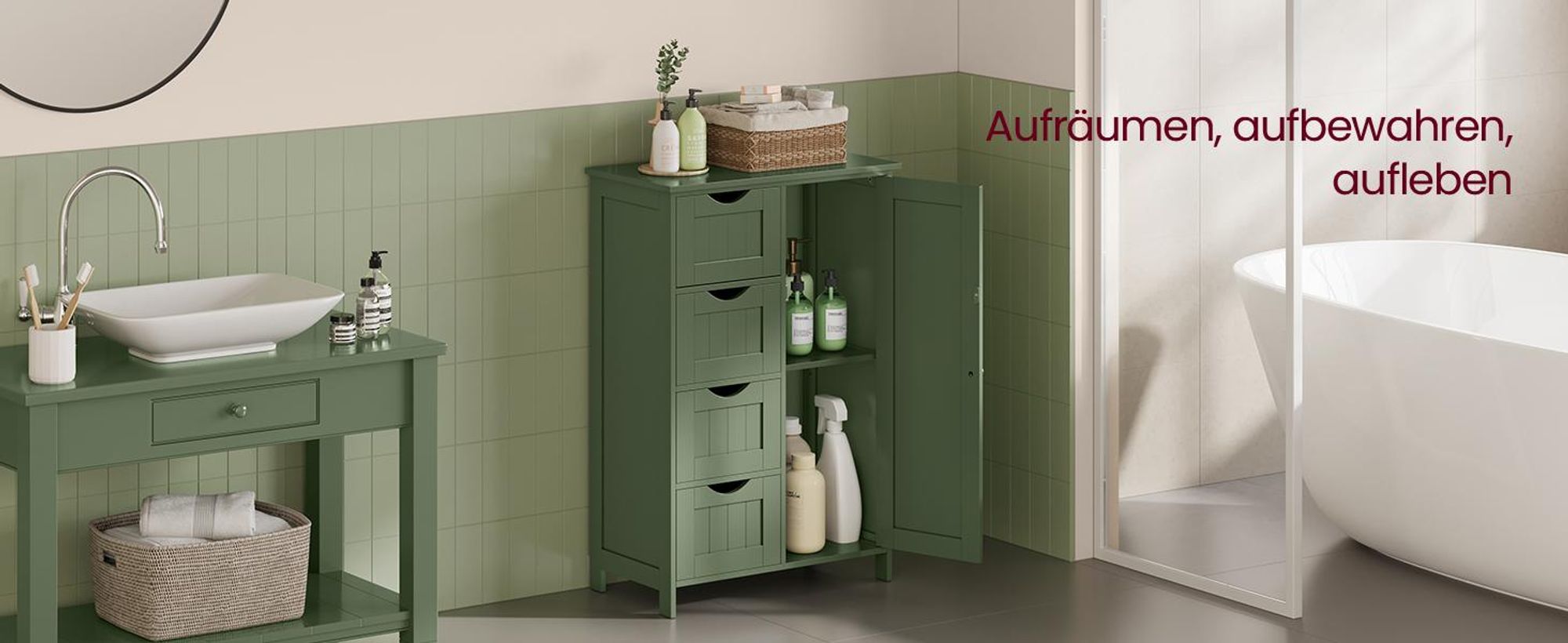 VASAGLE Badezimmerschrank, schmaler Badschrank, Beistellschrank, Kommode, mit 4 Schubladen, Schranktür, verstellbare Ablage
