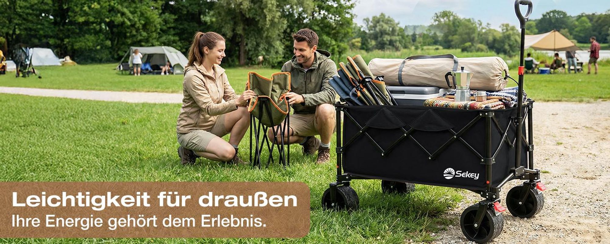 Sekey Faltbar Bollerwagen Klappbar Handwagen Gartenwagen 150kg Tragekraft Transportwagen, Schwarz
