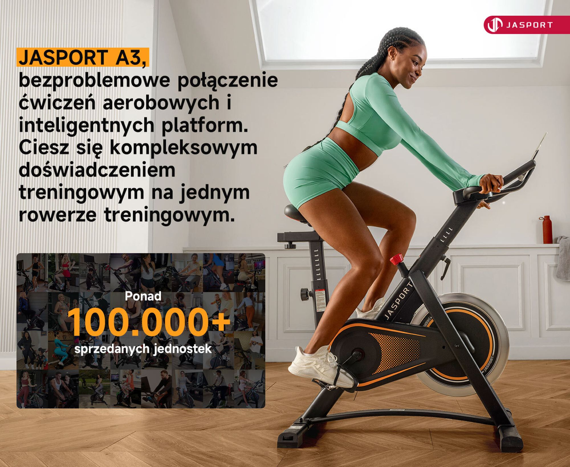 JASPORT A3 ergometr – cichy rower stacjonarny do treningu wytrzymałościowego z uchwytem na tablet i wygodnym siedziskiem
