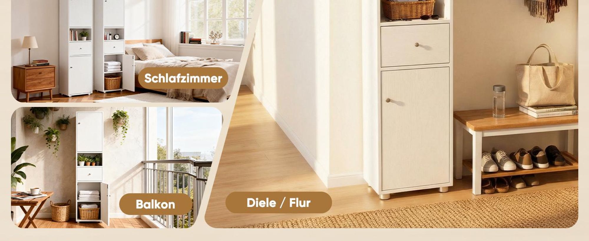 HOKEEPER Badezimmerschrank Weiß Schmal – Beistellschrank mit Schublade & offenem Fach – Freistehender Hochschrank für Badezimmer, Wohnzimmer