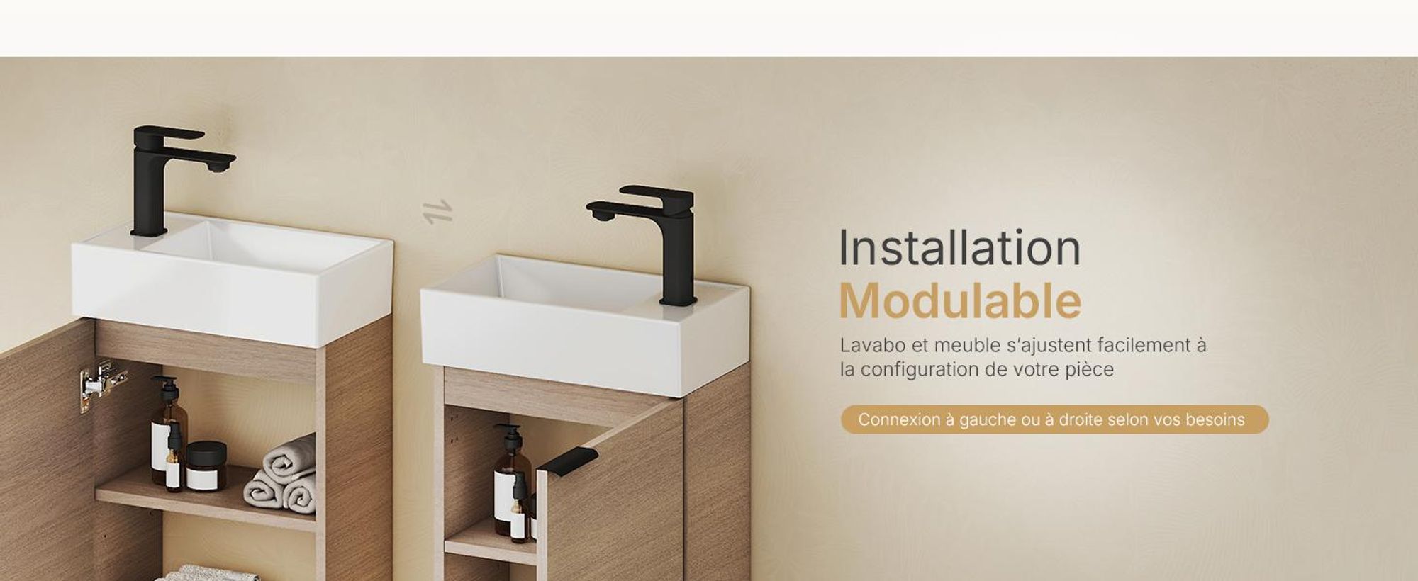 EMKE Ensemble de lavabos Meuble sous-lavabo avec vasque en céramique 417×240×646 mm suspendu, Soft-Close, chêne Sonoma