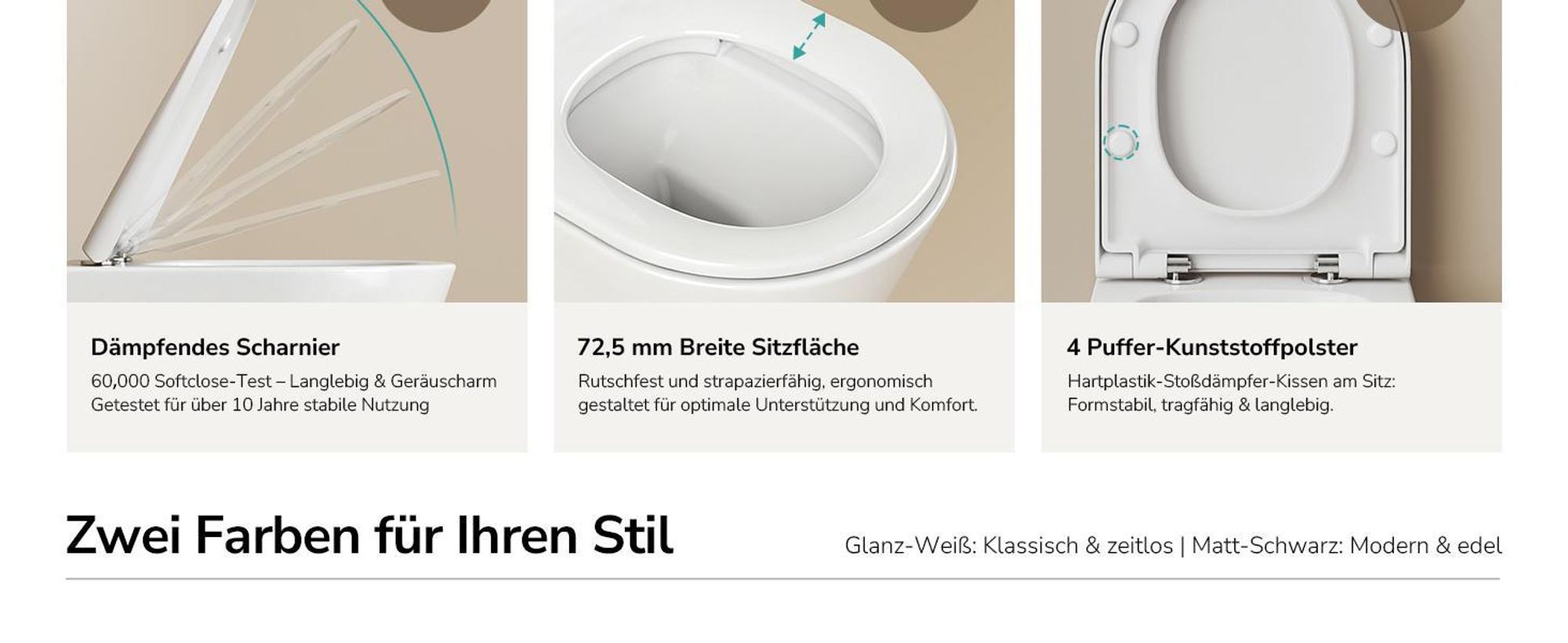 EMKE Hänge-WC Keramik Doppel-Loch-Gegenspülung Wassersparend Wandmontage Toilette mit Direktspülung Soft-Close Deckel geräuscharm Glänzendweiß