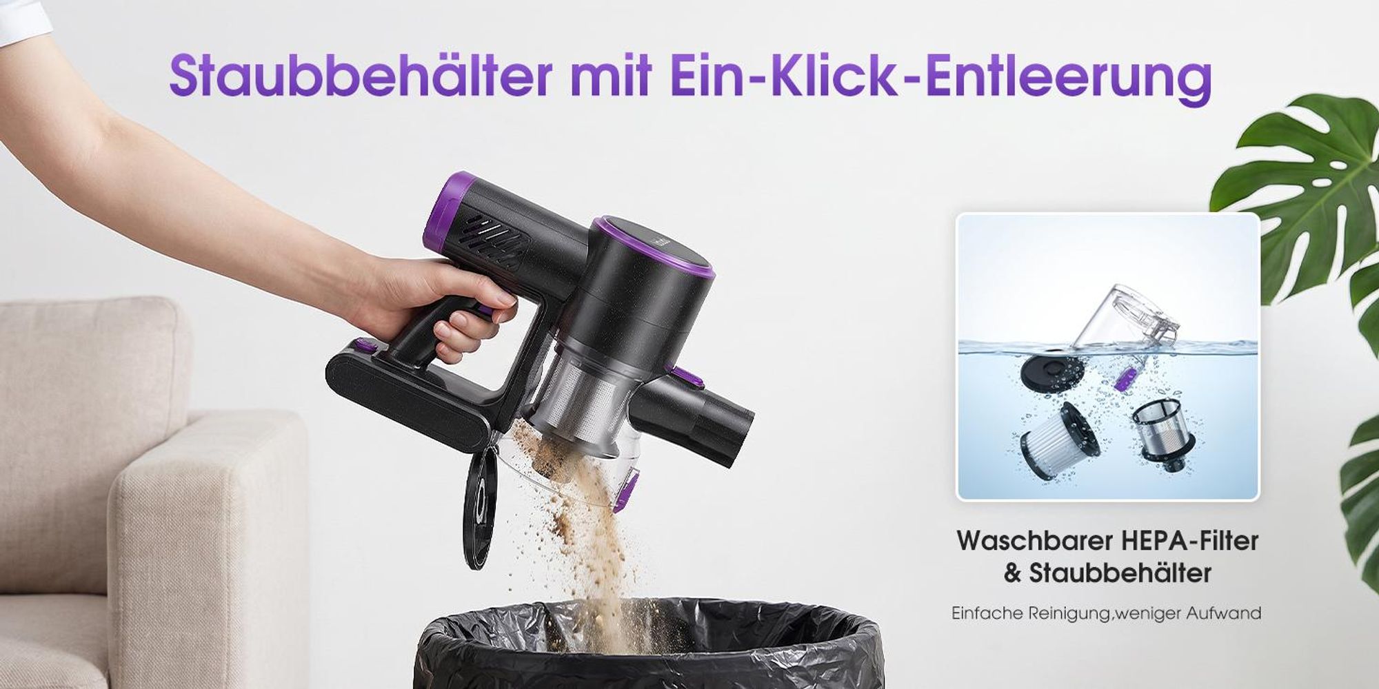 Lubluelu Akku-Staubsauger P4, 45000Pa Kabelloser Staubsauger mit Anti-Haar-Verwicklungsbürste & Grüner Beleuchtung, Für Tierhaare, Teppiche und Hartbö