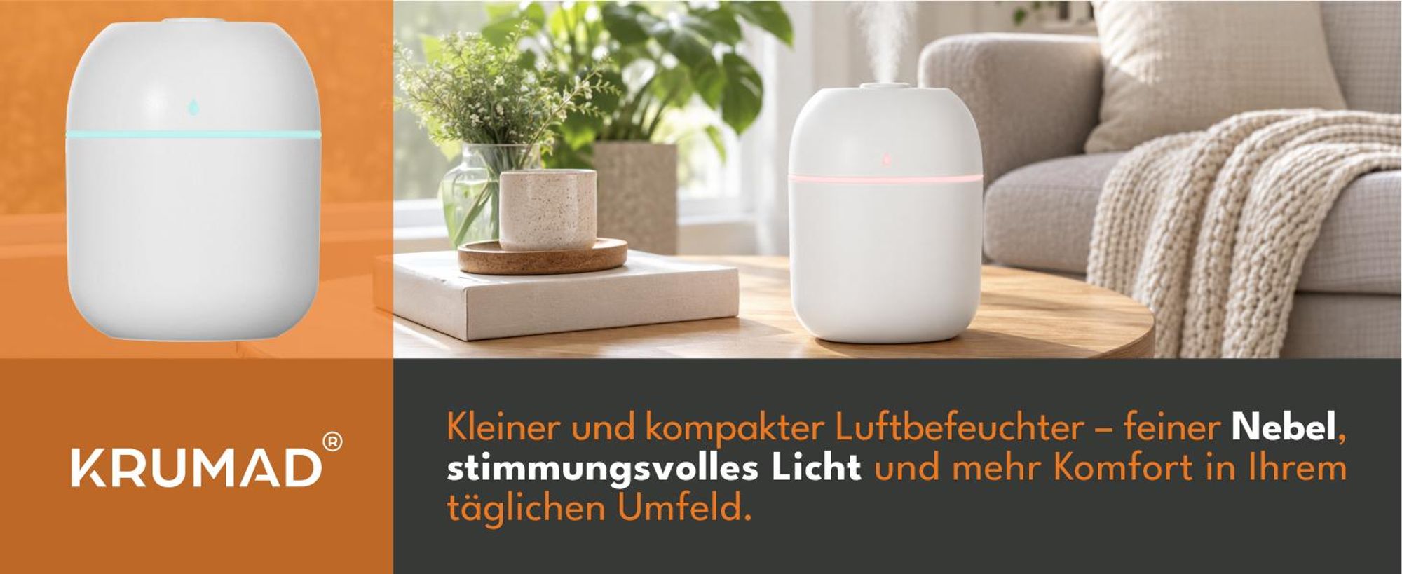 KRUMAD Luftbefeuchter, Diffuser, Duft Diffusor für Aromaöle, Defuser Luft Aroma Öle für Schlafzimmer,  Farben Raumbefeuchter Elektrisch