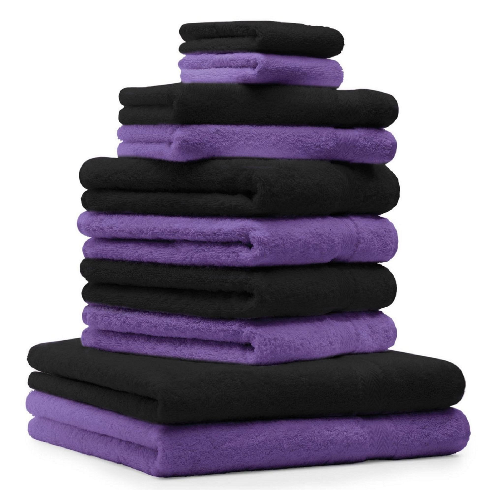 Betz 10-tlg. Handtuch-Set PREMIUM CLASSIC  in lila und schwarz